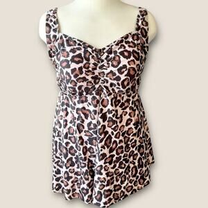 Aqua Eve Leopard Tankini Cami Swimsuit Top Flare Built In Bra Size 22W New Tag
